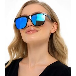 Square Sunglasses Women Blue Mirrored Lens Fashion Shades Light Weight Trendy